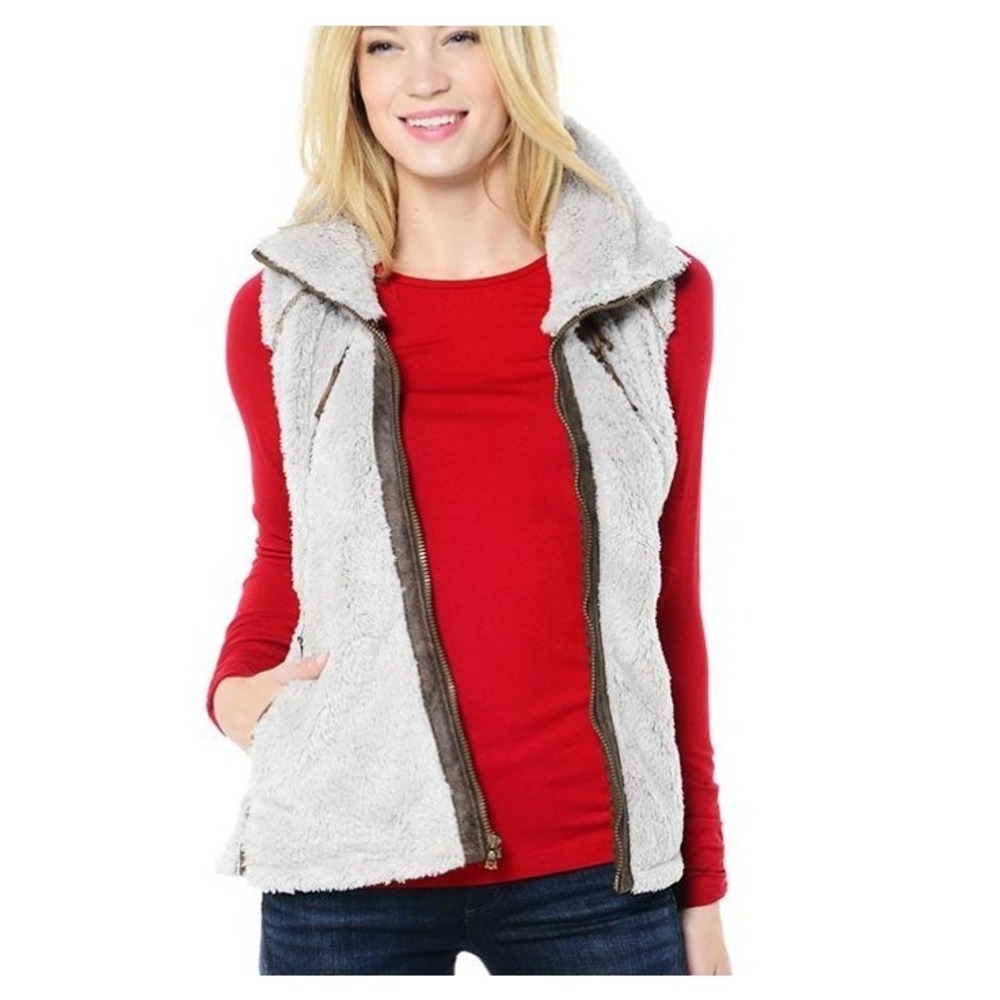KÜHL Flight Vest Womens S Sherpa Fleece Zip Out Hood Gray‎ Brown Gorpcore Alpine - Picture 14 of 15